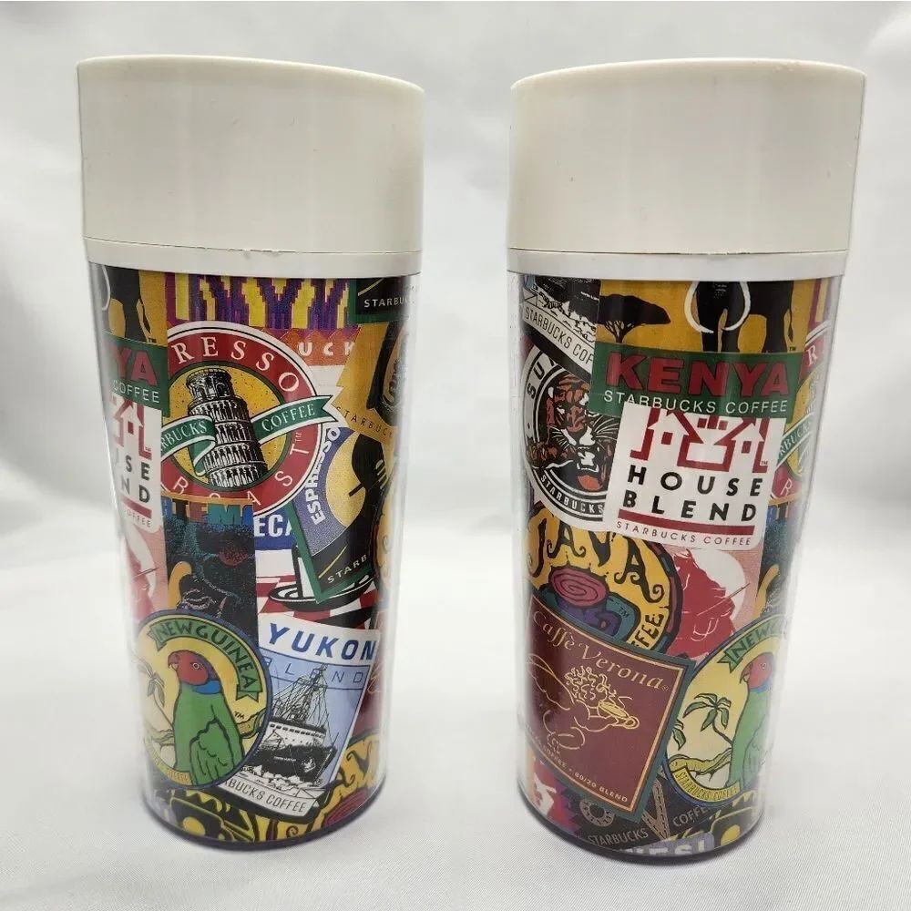 ☕️RARE Vintage Starbucks ThermoServ Stamps 12oz Acrylic Travel Tumbler & Lid